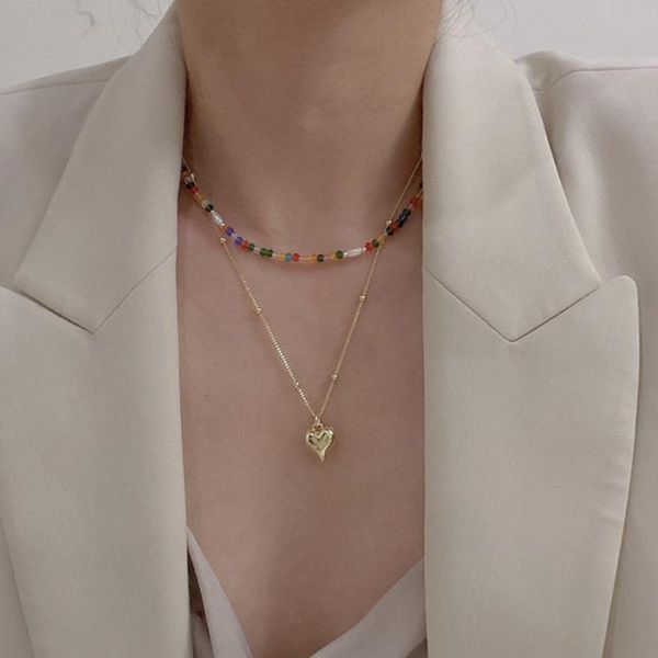 pendant necklaces vsnow korean vintage double-layer love heart necklace for women girls multicolor beaded crystal metal jewelry, Silver
pendant necklaces vsnow korean vintage double-layer love heart necklace for women girls multicolor beaded crystal metal jewelry, Silver