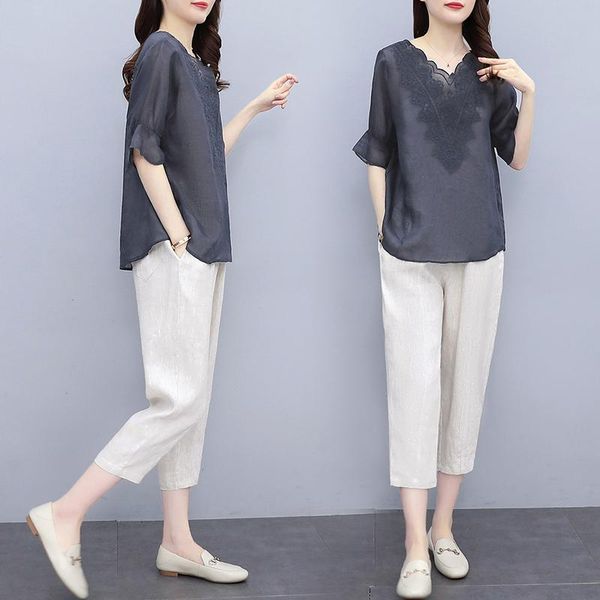 women's two piece pants korean loose size casual set and slim embroidery retro cotton suit 2 sets clothes for women, White
women's two piece pants korean loose size casual set and slim embroidery retro cotton suit 2 sets clothes for women, White