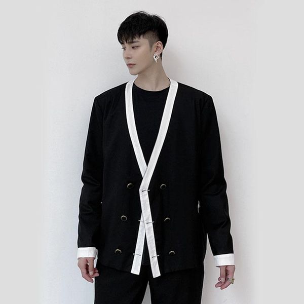 male vintage fashion loose suit coat outerwear men double breasted v-neck casual blazers jacket men's suits &, White;black
male vintage fashion loose suit coat outerwear men double breasted v-neck casual blazers jacket men's suits &, White;black