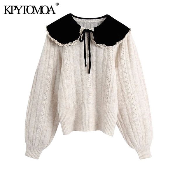 women fashion with bow velvet peter pan collar knitted sweaters vintage lantern sleeve female pullovers chic 210420, White;black
women fashion with bow velvet peter pan collar knitted sweaters vintage lantern sleeve female pullovers chic 210420, White;black