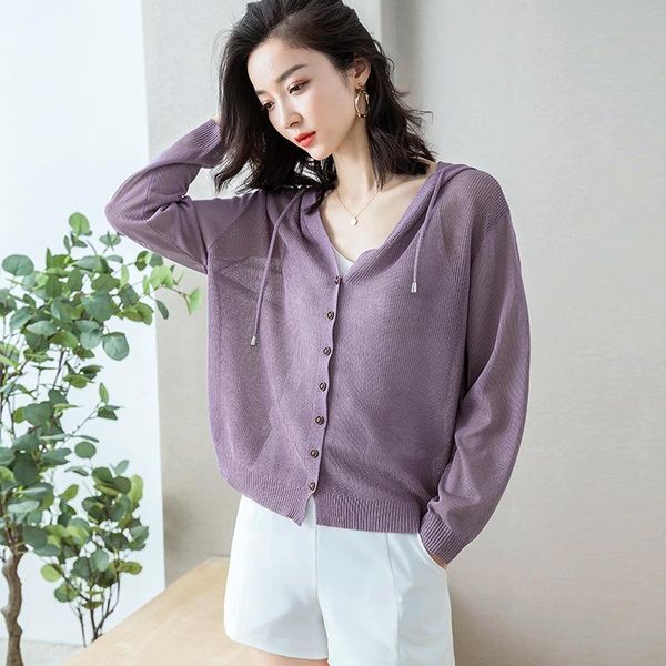women's knits & tees cardigan long sleeve knitted sweater women button up hooded knit 2021 autumn thin sun protection loose solid colo, White
women's knits & tees cardigan long sleeve knitted sweater women button up hooded knit 2021 autumn thin sun protection loose solid colo, White