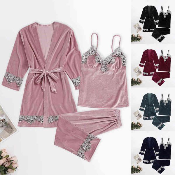 golden velvet lace edge multicolor temptation home clothes three piece set 211202, Black;white
golden velvet lace edge multicolor temptation home clothes three piece set 211202, Black;white