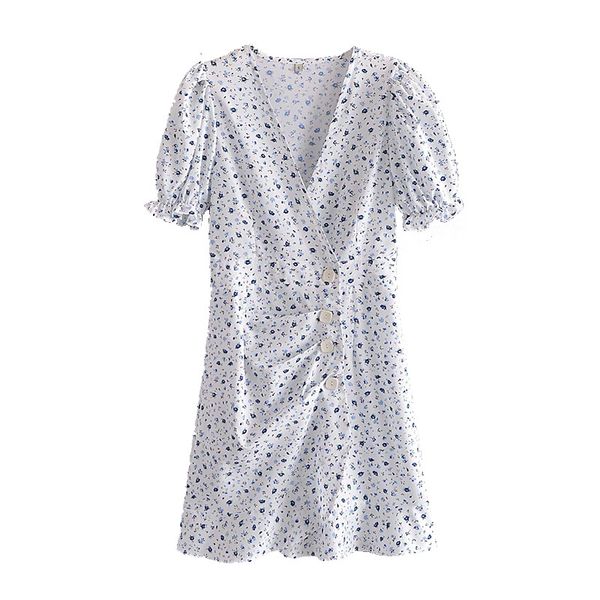 summer women printed dress v-neck ruffled short dresses chic lady fashion casual clothes 210517, Black;gray 
summer women printed dress v-neck ruffled short dresses chic lady fashion casual clothes 210517, Black;gray