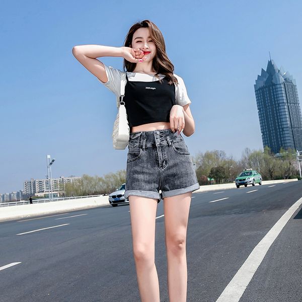 women's shorts 2021 new summer loose denim curly high waist a-line wide leg student pants, White;black
women's shorts 2021 new summer loose denim curly high waist a-line wide leg student pants, White;black