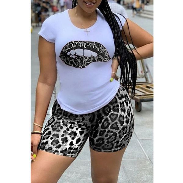 women's tracksuits summer fashion leopard print lips one-shoulder t-shirt and shorts suit clothing, Gray
women's tracksuits summer fashion leopard print lips one-shoulder t-shirt and shorts suit clothing, Gray