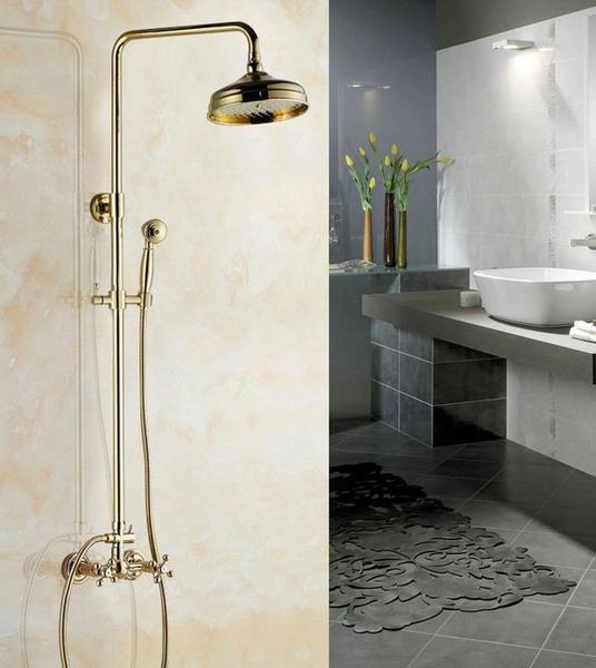 golden brass wall mounted rain bathroom shower faucet set dual cross handle mixer tap w/ hand cgf321 sets
golden brass wall mounted rain bathroom shower faucet set dual cross handle mixer tap w/ hand cgf321 sets