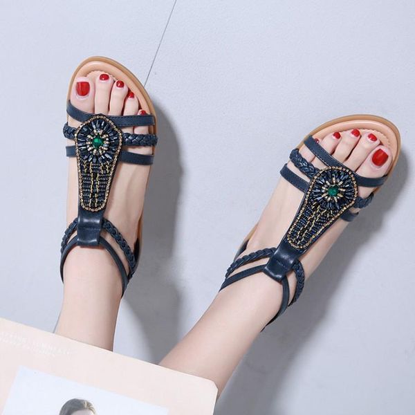 big size 11 summer flat sandals ladies women shoes woman open-toed soft-soled casual beaded roman, Black
big size 11 summer flat sandals ladies women shoes woman open-toed soft-soled casual beaded roman, Black