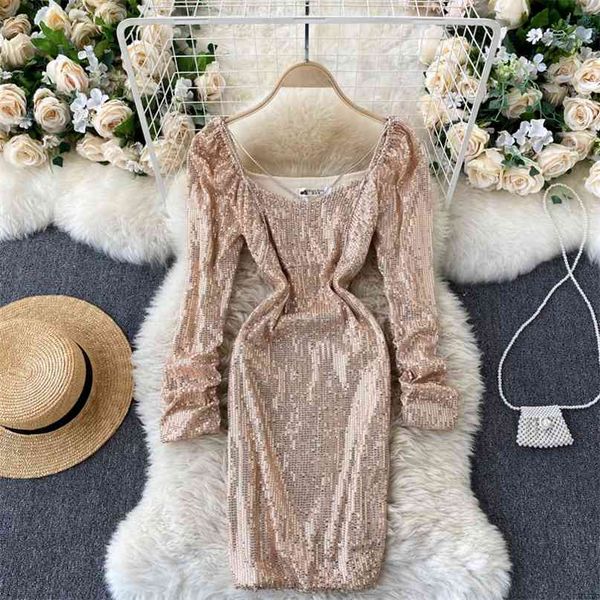 lady fashion wear chain square neck slim sequin long sleeve package hip elegant party vestidos de mujer q446 210527, Black;gray
lady fashion wear chain square neck slim sequin long sleeve package hip elegant party vestidos de mujer q446 210527, Black;gray