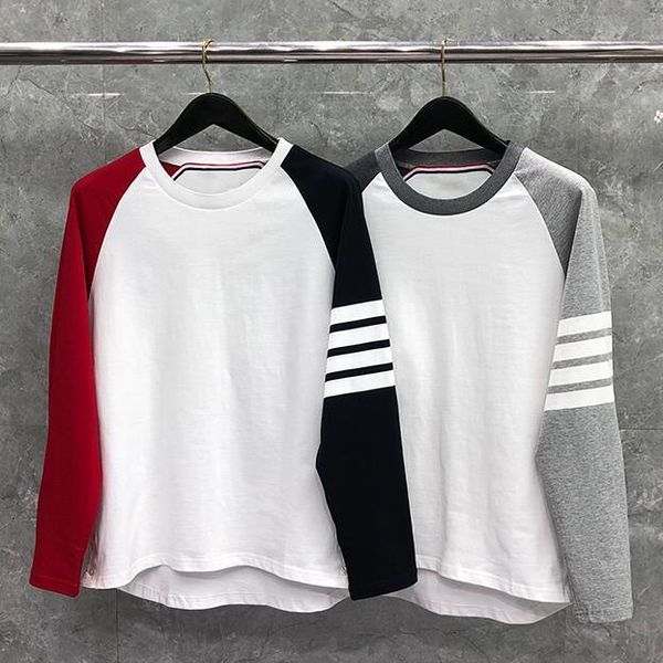 t shirt fashion tb thom brand t-shirts men slim fit cotton casual long sleeve patchwork panelled striped o-neck clothing, White;black 
t shirt fashion tb thom brand t-shirts men slim fit cotton casual long sleeve patchwork panelled striped o-neck clothing, White;black