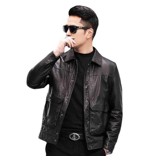 haining leather men's layer coat lapel short embroidered men's 2021 new leather et, Black
haining leather men's layer coat lapel short embroidered men's 2021 new leather et, Black