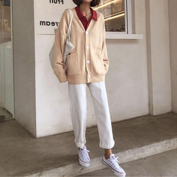 women's knits & tees knit cardigan v-neck holiday casual autumn/winter knitwear loose slim sweater top, White
women's knits & tees knit cardigan v-neck holiday casual autumn/winter knitwear loose slim sweater top, White