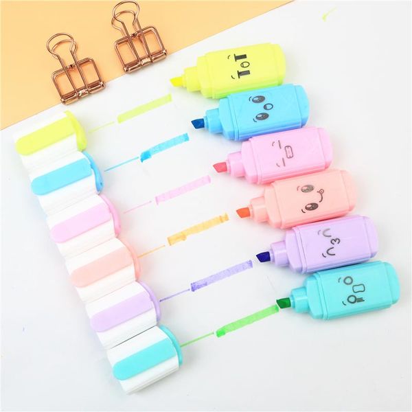 6-color cute face highlighter standard oblique tip student notes key marker pen children's drawing with colored pens highlighters, Black;red
6-color cute face highlighter standard oblique tip student notes key marker pen children's drawing with colored pens highlighters, Black;red