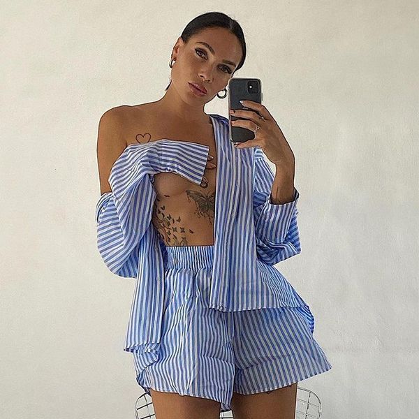 women's tracksuits yt fashion casual striped blouse shirts and shorts matching set loose shirt sleeve outfits summer 2021 women, Gray
women's tracksuits yt fashion casual striped blouse shirts and shorts matching set loose shirt sleeve outfits summer 2021 women, Gray