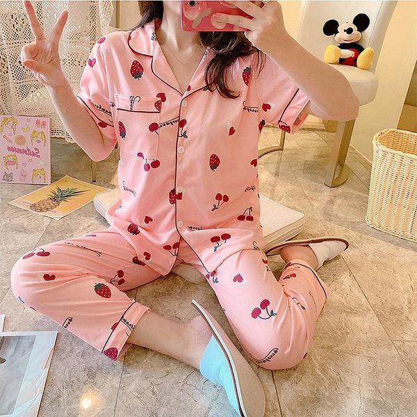 women's sleepwear pyjamas women short sleeve long pant summer pajamas set cute cartoon cotton pijamas suit home clothes, Black;red
women's sleepwear pyjamas women short sleeve long pant summer pajamas set cute cartoon cotton pijamas suit home clothes, Black;red