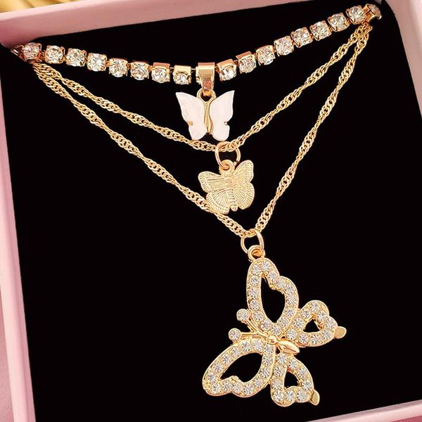 chains vintage rhinestone butterfly pendant layered tennis chain necklace golden fashion multilayer animal metal party jewerly, Silver
chains vintage rhinestone butterfly pendant layered tennis chain necklace golden fashion multilayer animal metal party jewerly, Silver