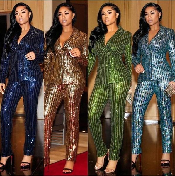 women's club clothing glitter set slim fit fashion sequined professional small suit fried street two-piece sportswear pants & capris, Black;white
women's club clothing glitter set slim fit fashion sequined professional small suit fried street two-piece sportswear pants & capris, Black;white