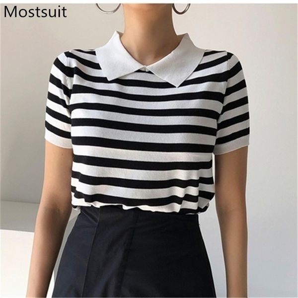 summer thin knitted pullover women short sleeve turn-down collar knitwear casual fashion korean ladies jumpers sweater 210513, White;black
summer thin knitted pullover women short sleeve turn-down collar knitwear casual fashion korean ladies jumpers sweater 210513, White;black