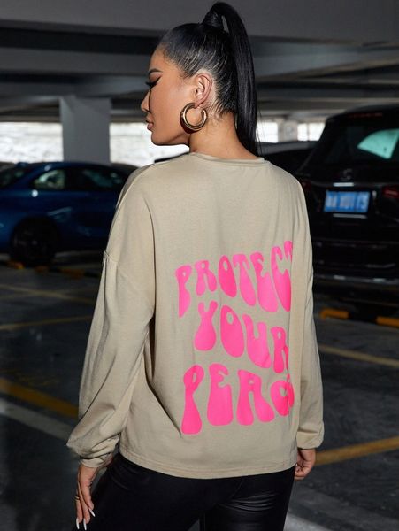 letter graphic split hem drop shoulder tee v0vb#, White 
letter graphic split hem drop shoulder tee v0vb#, White