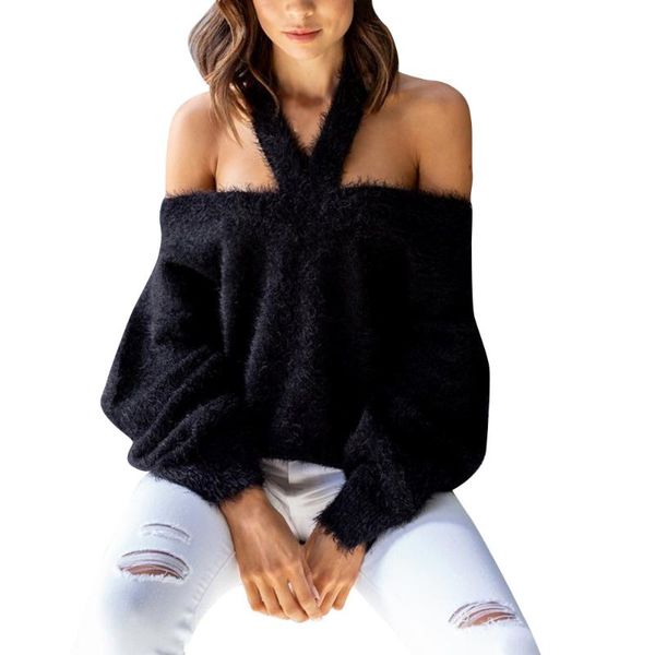 women's sweaters sweater for women full sleeve slash neck off shoulder backless autumn winter mujer jumper, White;black
women's sweaters sweater for women full sleeve slash neck off shoulder backless autumn winter mujer jumper, White;black