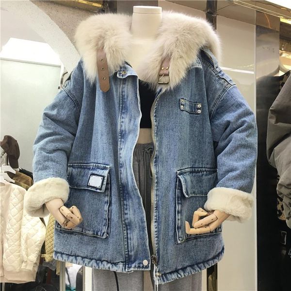 women's jackets winter women blue denim parkas korean faux fur collar imitation lining loose long sleeve casual female outerwear, Black;brown
women's jackets winter women blue denim parkas korean faux fur collar imitation lining loose long sleeve casual female outerwear, Black;brown