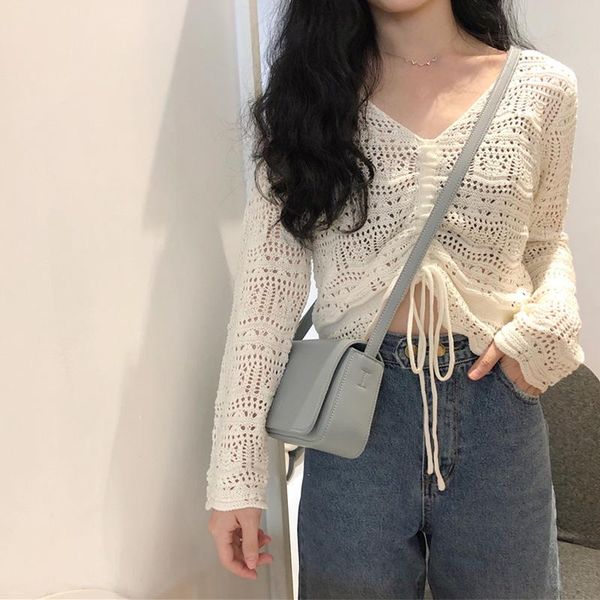 women's blouses & shirts vintage fashion korean chic loose knitted blouse womens clothing spring long sleeved lace up hollow out v-nec, White
women's blouses & shirts vintage fashion korean chic loose knitted blouse womens clothing spring long sleeved lace up hollow out v-nec, White