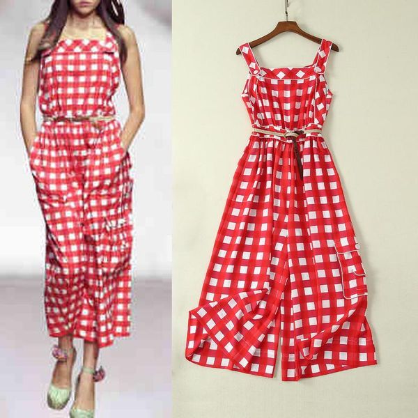 women's jumpsuits & rompers arrival 2021 summer spaghetti strap off shoulder plaid print jumpsuit high waist fashion sashes wide leg wo, Black;white
women's jumpsuits & rompers arrival 2021 summer spaghetti strap off shoulder plaid print jumpsuit high waist fashion sashes wide leg wo, Black;white