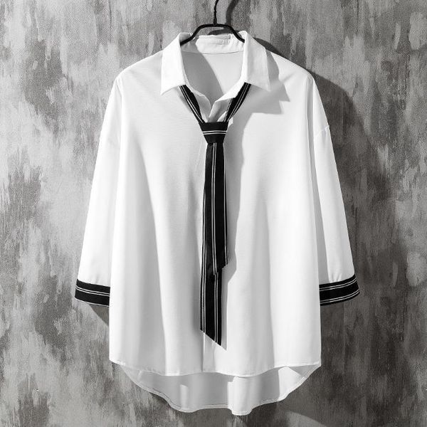 summer casual quarter sleeve shirt for men men's shirts, White;black