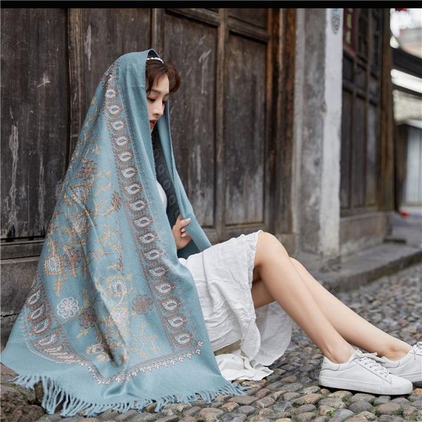 scarves 2021 autumn scarf wrap imitation cashmere women shawls pashmina tassels cape bufandae embroidery flower chal tippet, Blue;gray
scarves 2021 autumn scarf wrap imitation cashmere women shawls pashmina tassels cape bufandae embroidery flower chal tippet, Blue;gray