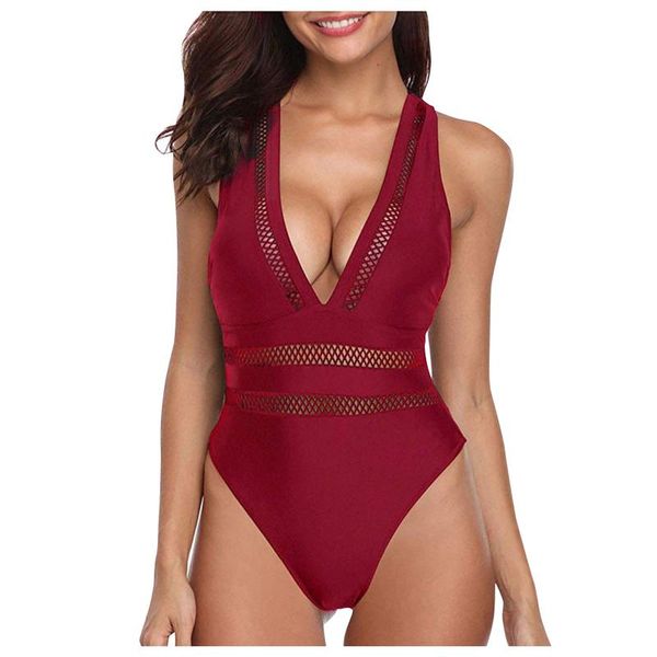women's swimwear 2021 summer ladies solid color v-neck mesh hollow one-piece swimsuit belly bikini beachwear maillot de bain#e, White;black
women's swimwear 2021 summer ladies solid color v-neck mesh hollow one-piece swimsuit belly bikini beachwear maillot de bain#e, White;black