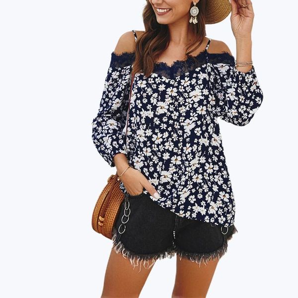 women ladies summer lace off shouder long sleeve blouse casual floral print pullover blouses holiday women's & shirts, White
women ladies summer lace off shouder long sleeve blouse casual floral print pullover blouses holiday women's & shirts, White