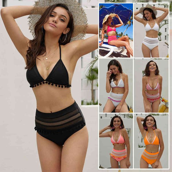 swimwear 2021 striped open back bikini split high waisted, White;black
swimwear 2021 striped open back bikini split high waisted, White;black