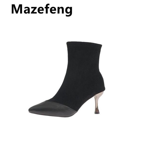 mazefeng metal blade heels socks boots women stretch fabric elastic stilettos heel pointed toe ankle shoes woman boats, Black
mazefeng metal blade heels socks boots women stretch fabric elastic stilettos heel pointed toe ankle shoes woman boats, Black