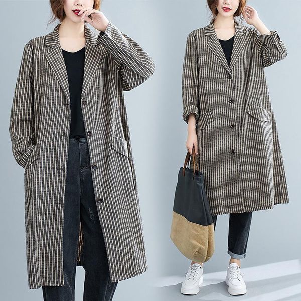 women's trench coats autumn 2021 vintage stripe cotton linen blazer collar coat women loose in long sleeve cardigan jacket, Tan;black
women's trench coats autumn 2021 vintage stripe cotton linen blazer collar coat women loose in long sleeve cardigan jacket, Tan;black