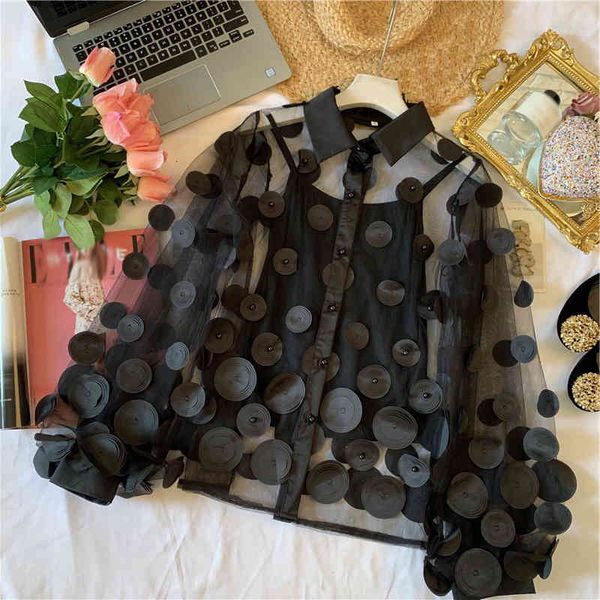 black and white casual turn down collar mesh shirt flower pearl lantern sleeve feminine blouse women summer female
black and white casual turn down collar mesh shirt flower pearl lantern sleeve feminine blouse women summer female