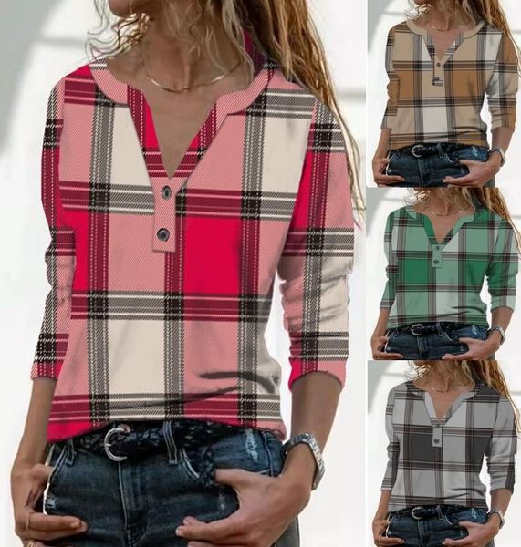 women's t-shirt women winter autumn v neck plaid print casual long sleeve button loose pullover plus size all match shirt, White
women's t-shirt women winter autumn v neck plaid print casual long sleeve button loose pullover plus size all match shirt, White