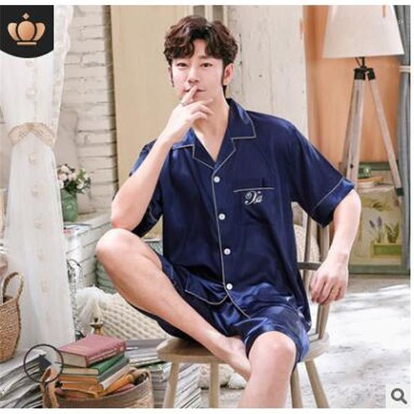 men's sleepwear summer men pajama suit fauk satin silk pajamas sets couple family pijama night casual home clothing, Black;brown