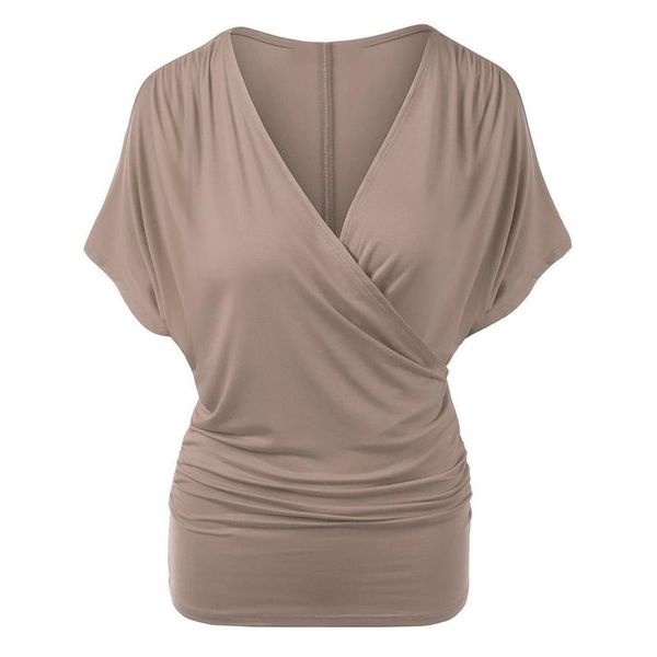 women's t-shirt solid color pleated t-shirts fashion v-neck oversized slim summer short sleeve ropa mujer, White
women's t-shirt solid color pleated t-shirts fashion v-neck oversized slim summer short sleeve ropa mujer, White