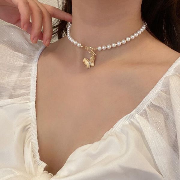 chains french sweet pearl necklace female creative ot buckle butterfly pendant clavicle chain niche design temperament, Silver
chains french sweet pearl necklace female creative ot buckle butterfly pendant clavicle chain niche design temperament, Silver