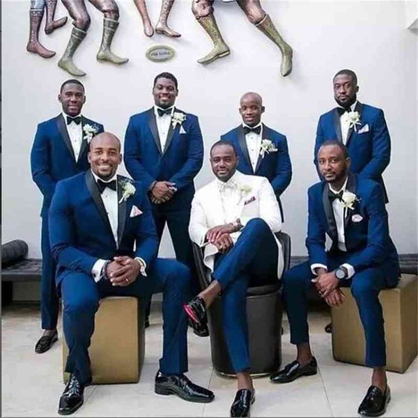 men's suits & blazers blue men of the groom's wedding wear suits tailored to slim fit business party suite 2-piece 7lyw, White;black