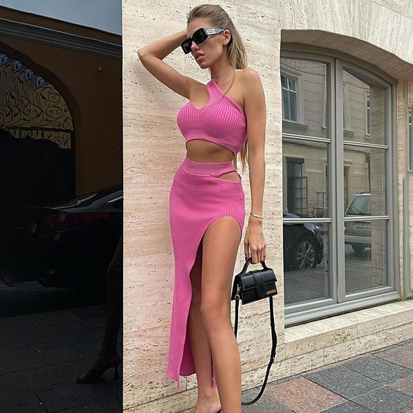 women's swimwear summer solid color two piece set dress for women one shoulder threaded high split slit long beach cover, White;black
women's swimwear summer solid color two piece set dress for women one shoulder threaded high split slit long beach cover, White;black