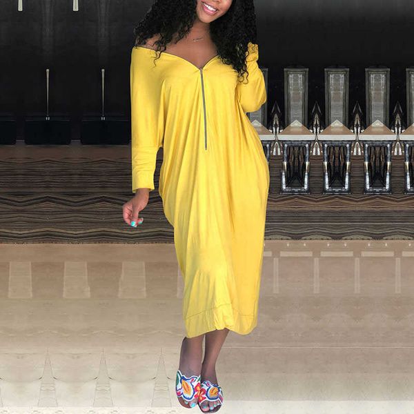 women plus size long sleeve zipper design loose style maxi dress 210702, Black;gray
women plus size long sleeve zipper design loose style maxi dress 210702, Black;gray