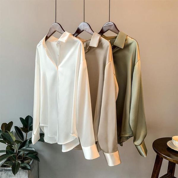 women's blouses & shirts blouse women spring and summer satin shirt loose all-match drooping long sleeve elegant comfortable female, White
women's blouses & shirts blouse women spring and summer satin shirt loose all-match drooping long sleeve elegant comfortable female, White