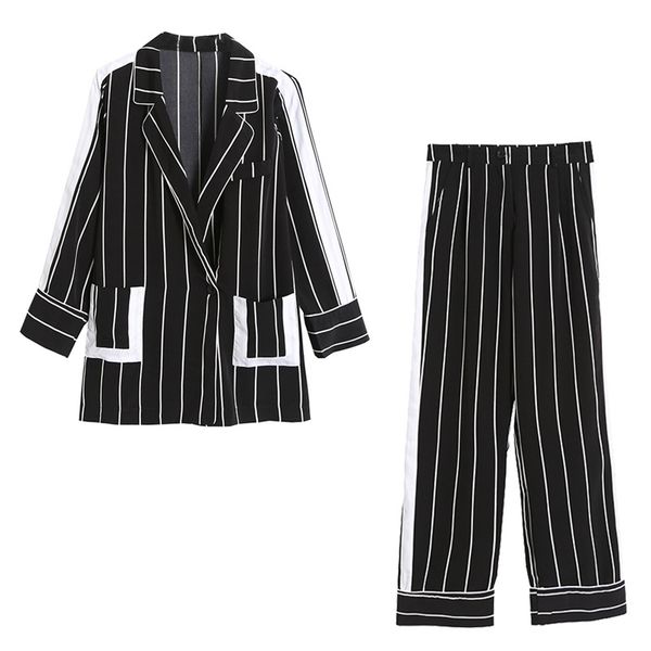 women black-and-white striped suits summer thin blazer coat & pants za jackets coats female casual trousers sets fashion 210521
women black-and-white striped suits summer thin blazer coat & pants za jackets coats female casual trousers sets fashion 210521