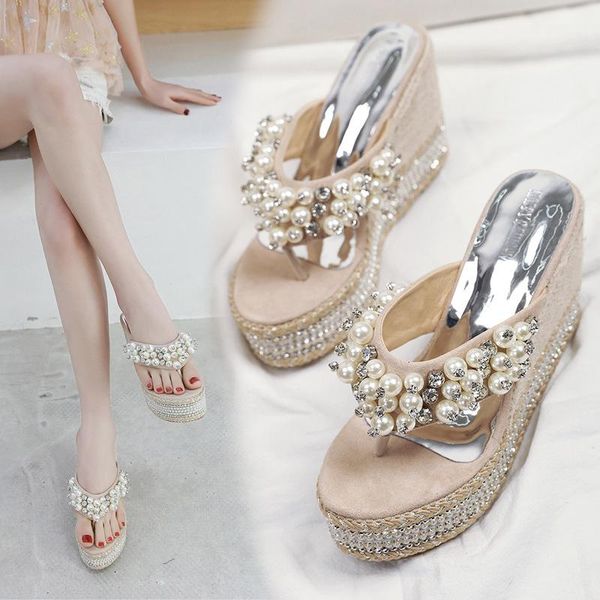slippers 2021 pearl crystal platform slides women creepers cane weaving clip toe flip flops string bead muffins wedges shoes, Black
slippers 2021 pearl crystal platform slides women creepers cane weaving clip toe flip flops string bead muffins wedges shoes, Black