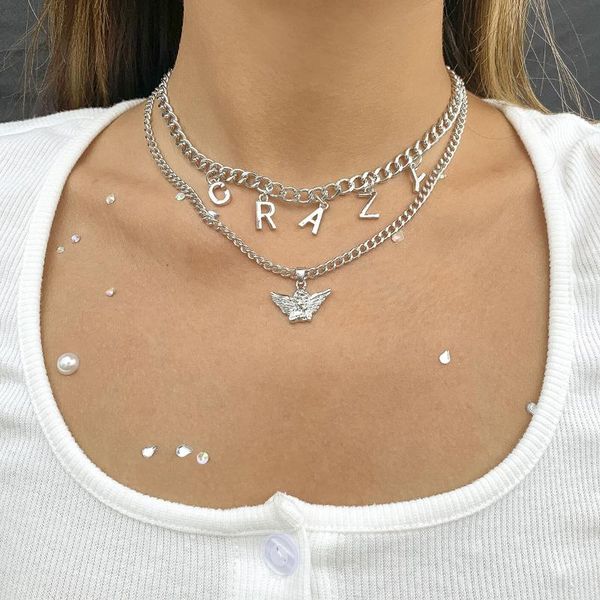 pendant necklaces fashion and personality alloy little angel women's double clavicle chain crazy letter necklace jewelry accessories gi, Silver
pendant necklaces fashion and personality alloy little angel women's double clavicle chain crazy letter necklace jewelry accessories gi, Silver