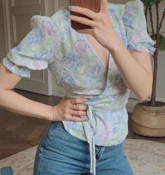 women's blouses & shirts floral printed lace-up women shirt prairie chic v-neck short sleeve slim lady blouse, White
women's blouses & shirts floral printed lace-up women shirt prairie chic v-neck short sleeve slim lady blouse, White