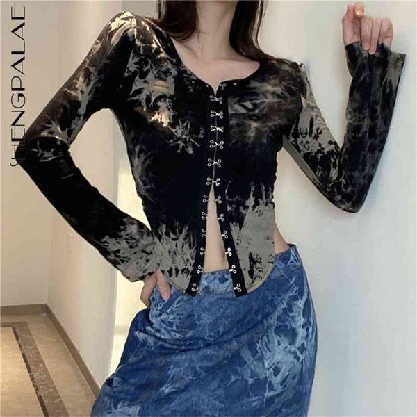 front long back short irregular leaky waist blouse women's spring round neck sleeve tie dyed shirt 210427, White
front long back short irregular leaky waist blouse women's spring round neck sleeve tie dyed shirt 210427, White