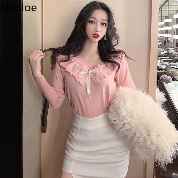 women's sweaters neploe casual slim women solid ruffles lace up v neck knitted sweater fashion long sleeve female short pullovers 80360, White;black
women's sweaters neploe casual slim women solid ruffles lace up v neck knitted sweater fashion long sleeve female short pullovers 80360, White;black