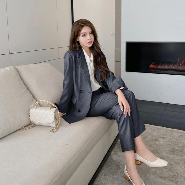 women's two piece pants two-piece office suit, fashion leisure loose, jacket, work clothes, spring and autumn, White
women's two piece pants two-piece office suit, fashion leisure loose, jacket, work clothes, spring and autumn, White