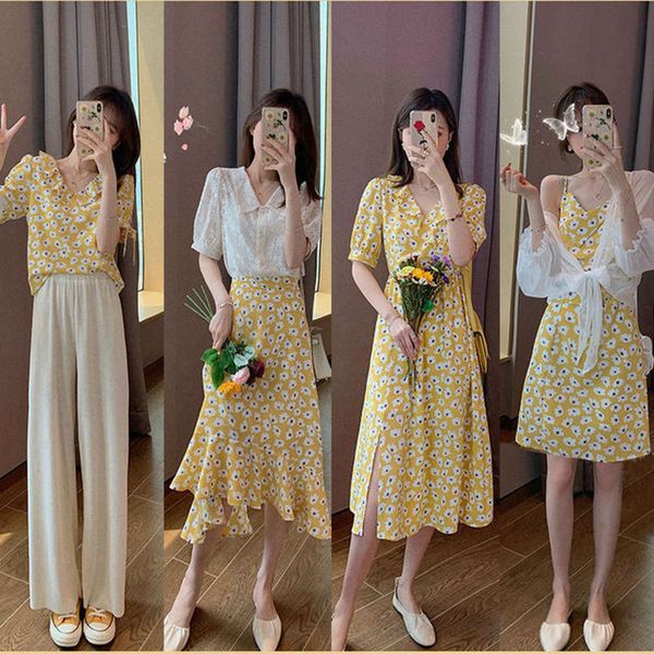 casual dresses dress women clothes summer daisy suspender korean boudoir a-line floral skirt female t- j9ug, Black;gray